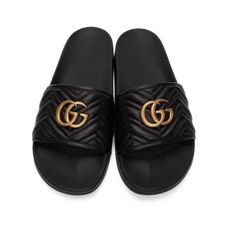 gucci black marmont pursuit gg pool slides|gucci ladies slides.